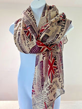 Vintage Union Jack Oversized Scarf London Bus Cowl Newspaper Print British Shawl