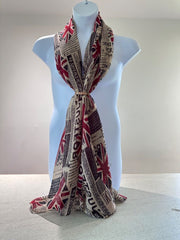 Vintage Union Jack Oversized Scarf London Bus Cowl Newspaper Print British Shawl