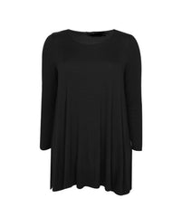 Women's Black Swing Top Plus Size 16-32 Ladies long black jersey tunic 541