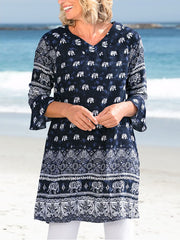 Women’s Elephant Print Tunic Plus Size 16 18 20 Navy Safari Blouse 694