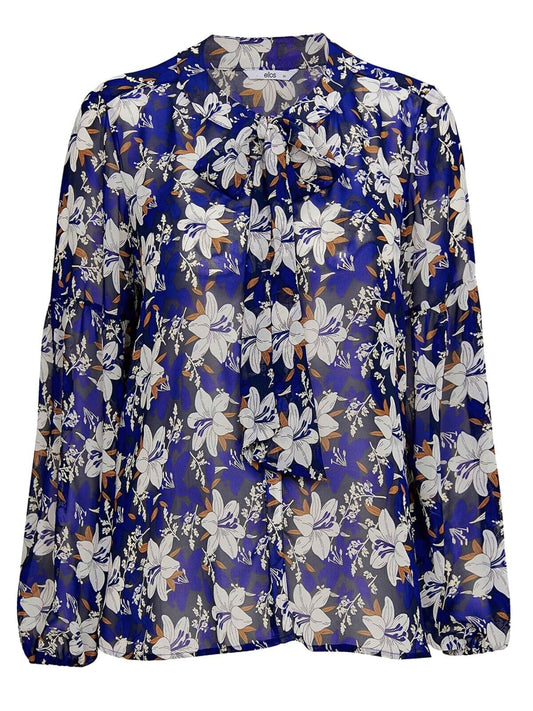 Blue Floral Chiffon Blouse Plus Size 22/24 26/28 30/32 Pussy Bow Top New 736