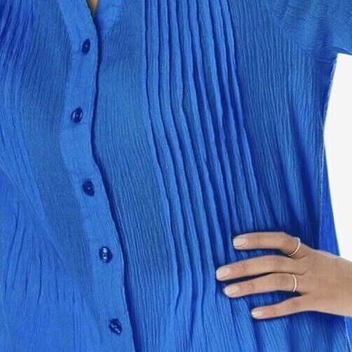 Woman Within crinkle cotton blouse plus size 38/40 Ladies Blue Shirt 18/20  621