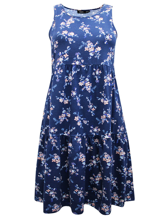 Blue Floral Dress Plus Size 16, 22/24 Cotton Rich Jersey Sleeveless 695