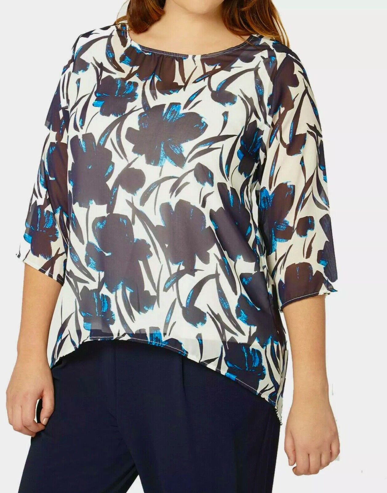 Womens floral chiffon top Plus size 16 18 20 22 24 26 Sheer Blouse 331 BARGAIN