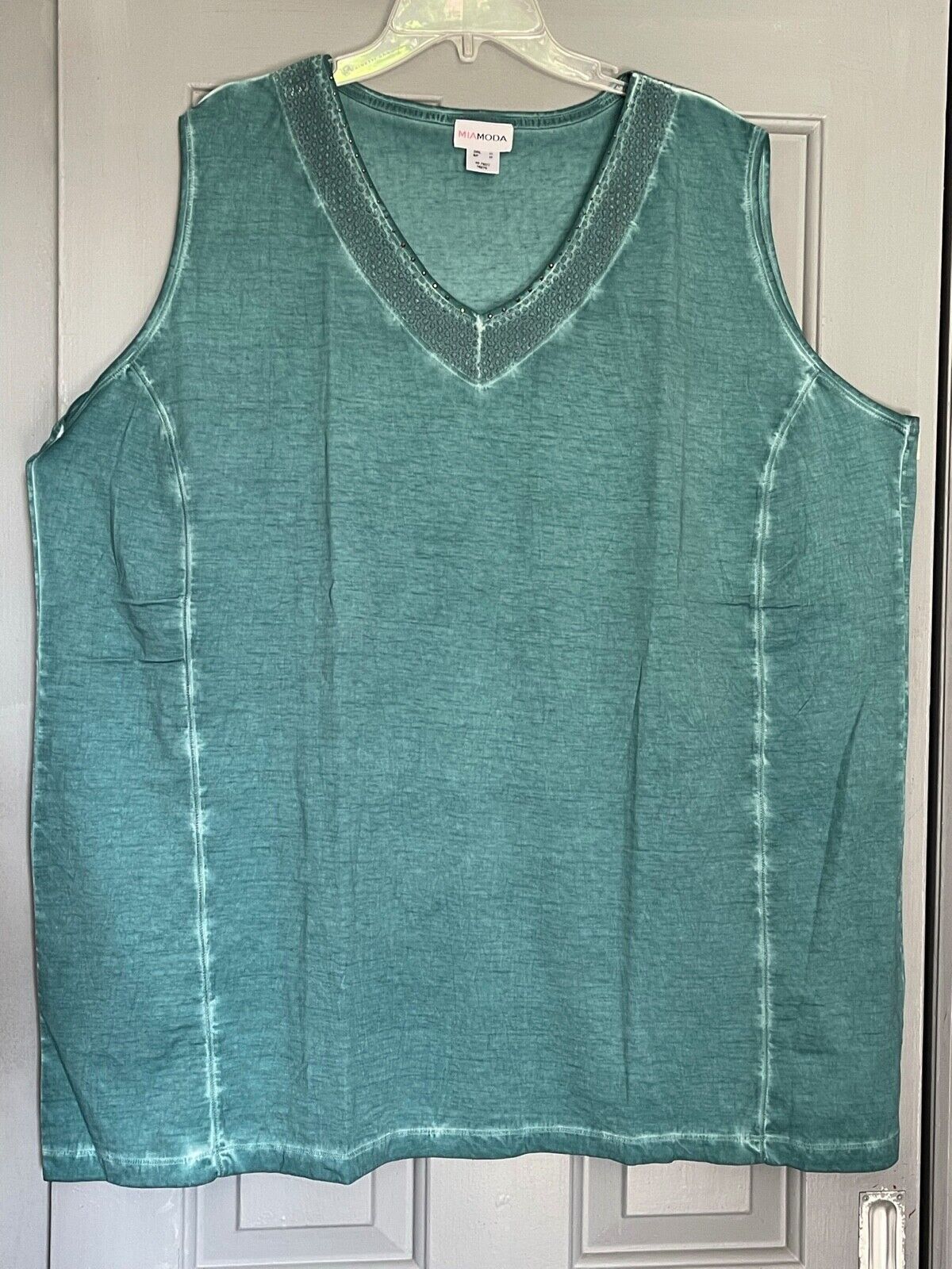 Embellished Cotton Vest Top Plus Size 26 30 34/36 Diamanté Teal 605