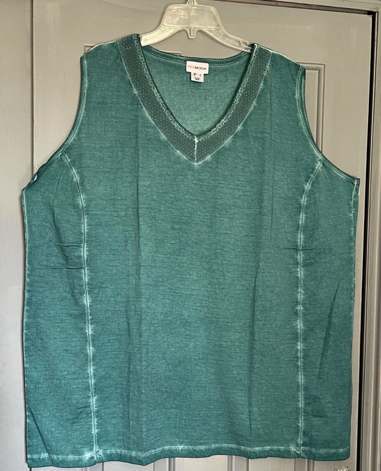 Embellished Cotton Vest Top Plus Size 26 30 34/36 Diamanté Teal 605