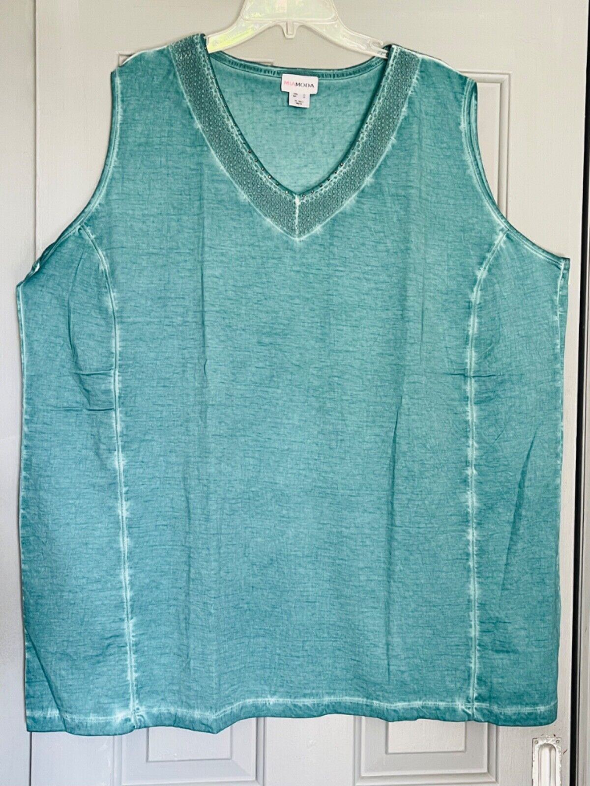 Embellished Cotton Vest Top Plus Size 26 30 34/36 Diamanté Teal 605