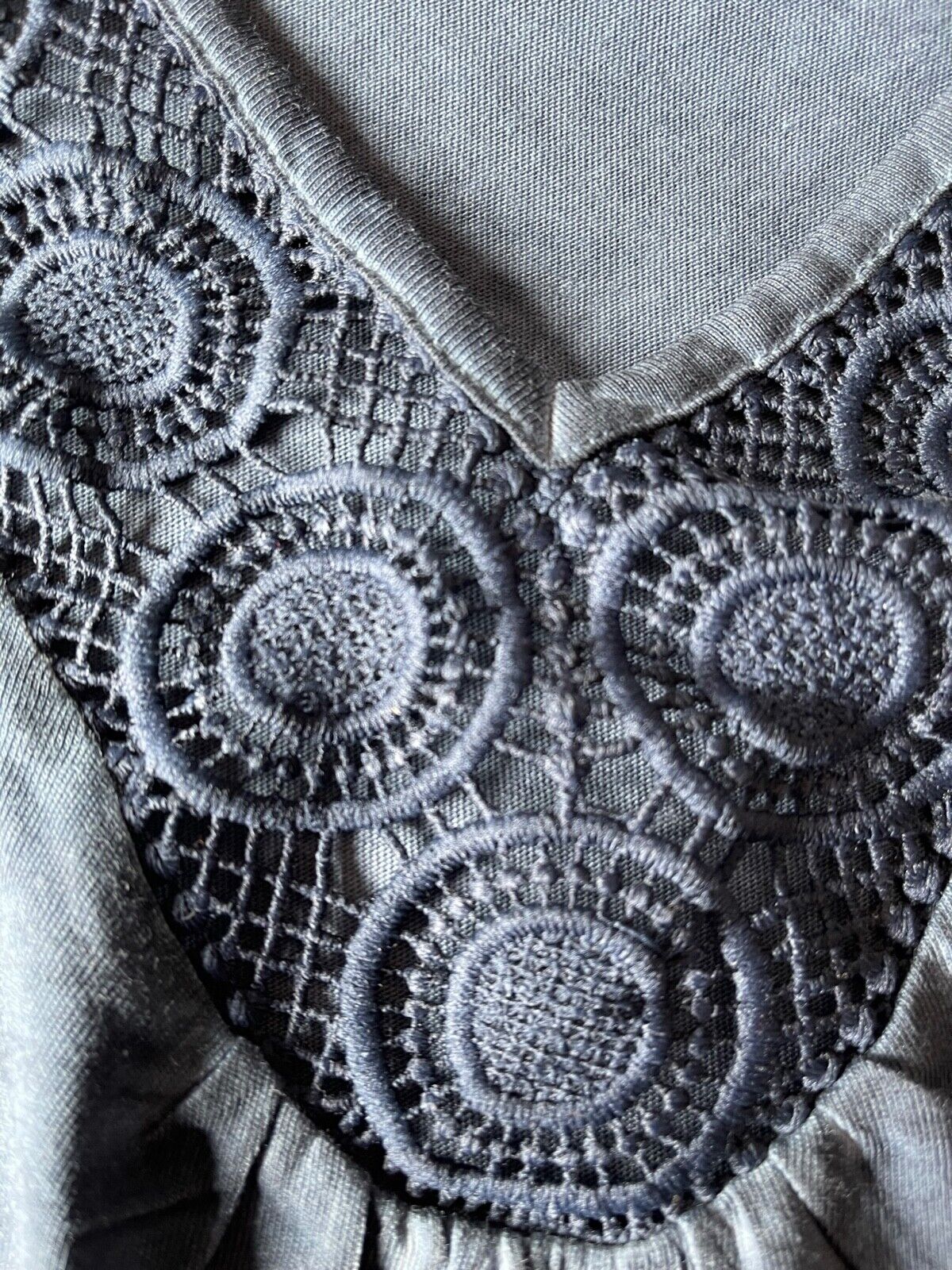 Navy Blue V Neck Lace Top Plus Size 18/20 24 26 34/36 38 Jersey Denim Blouse 594