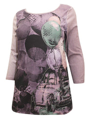Purple Vintage Stud Print Top 14/16 Plus Size 18/20 22/24 26/28  Diamanté 671