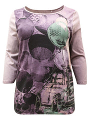 Purple Vintage Stud Print Top 14/16 Plus Size 18/20 22/24 26/28  Diamanté 671
