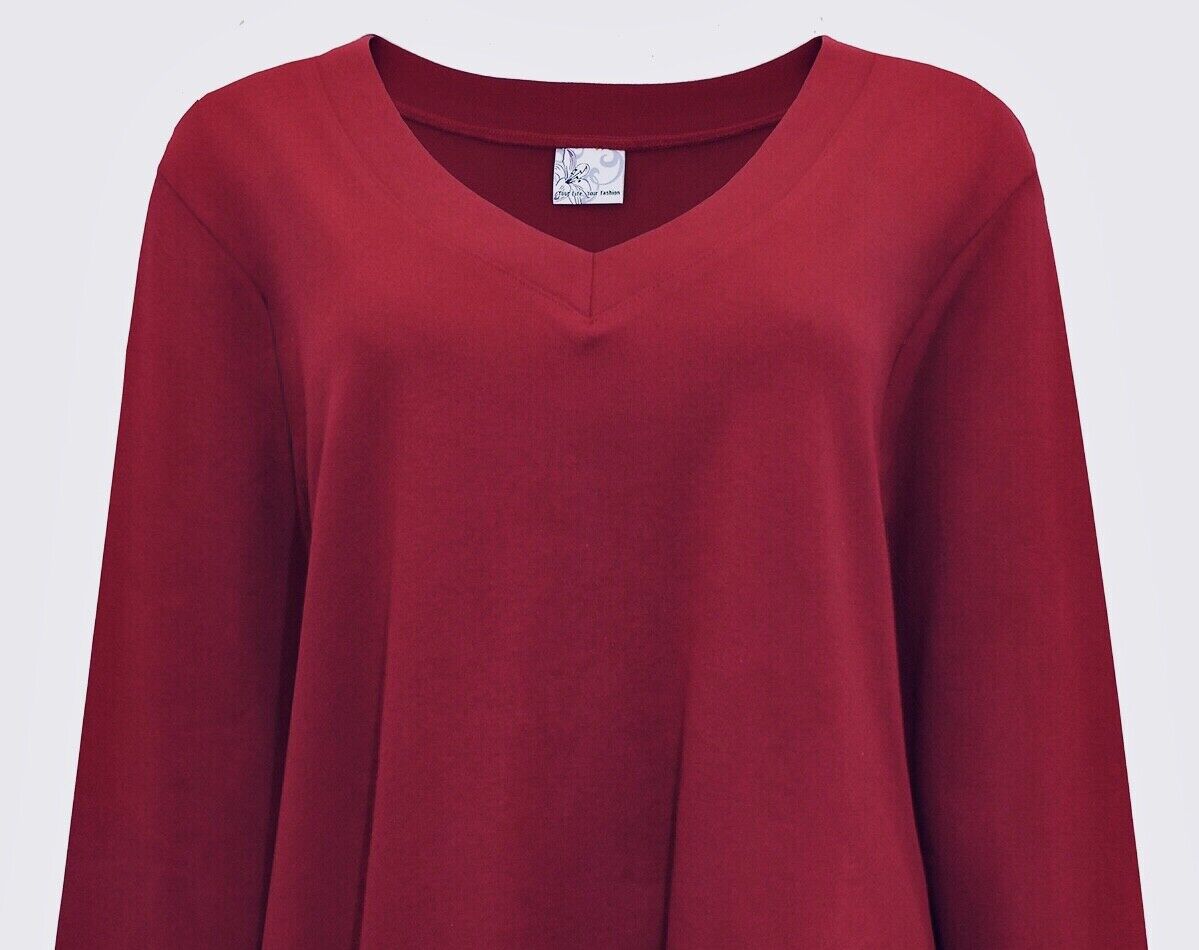 Womens Pure Cotton Top Red Jersey V neck Top Size 14/16 18/20 22/24 30/32  613