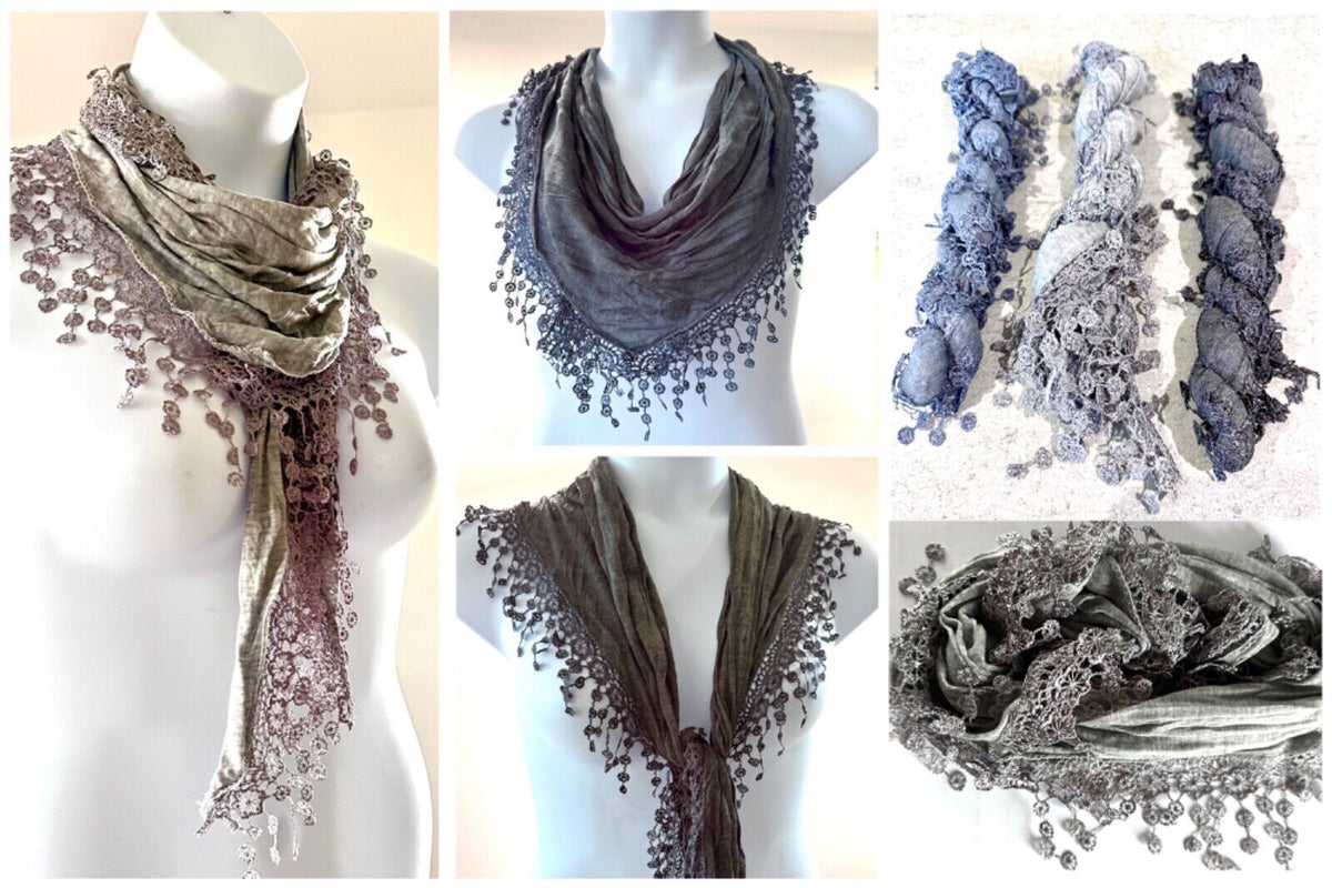 Ladies Summer Lace Scarf lightweight Blue, Grey, Silver, Embroidered Wedding