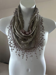 Ladies Summer Lace Scarf lightweight Blue, Grey, Silver, Embroidered Wedding