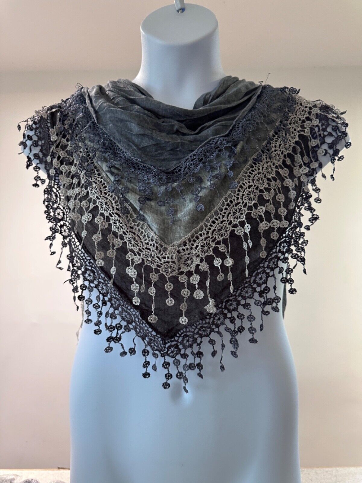 Ladies Summer Lace Scarf lightweight Blue, Grey, Silver, Embroidered Wedding