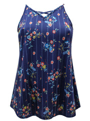 Navy Floral Strappy Cami Top Size 16 18 20 22/24 26/28 30/32 New Jersey Swing