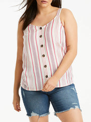 Linen Sleeveless Top Size 16 20, 22 24 Summer Vest Cream Pink Striped Cami  803