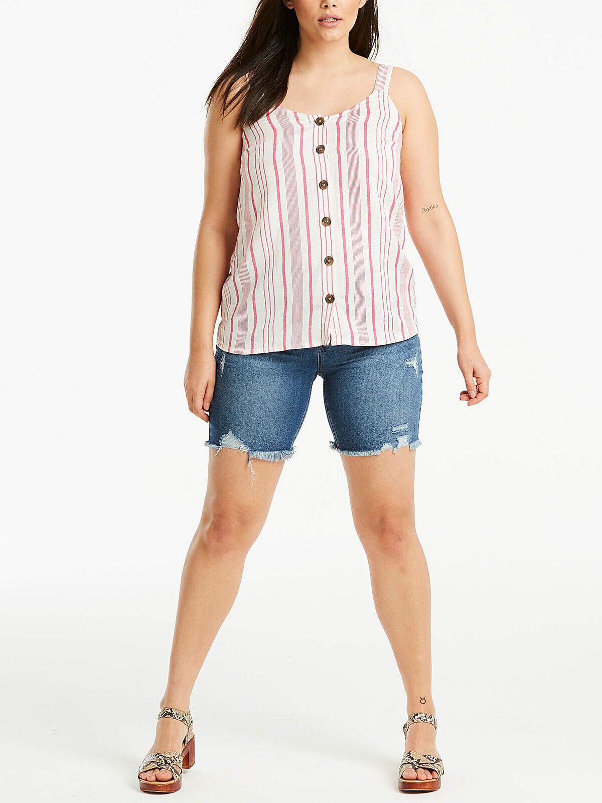 Linen Sleeveless Top Size 16 20, 22 24 Summer Vest Cream Pink Striped Cami  803
