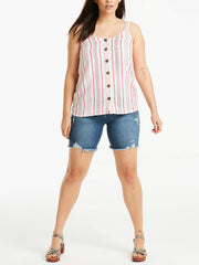 Linen Sleeveless Top Size 16 20, 22 24 Summer Vest Cream Pink Striped Cami  803