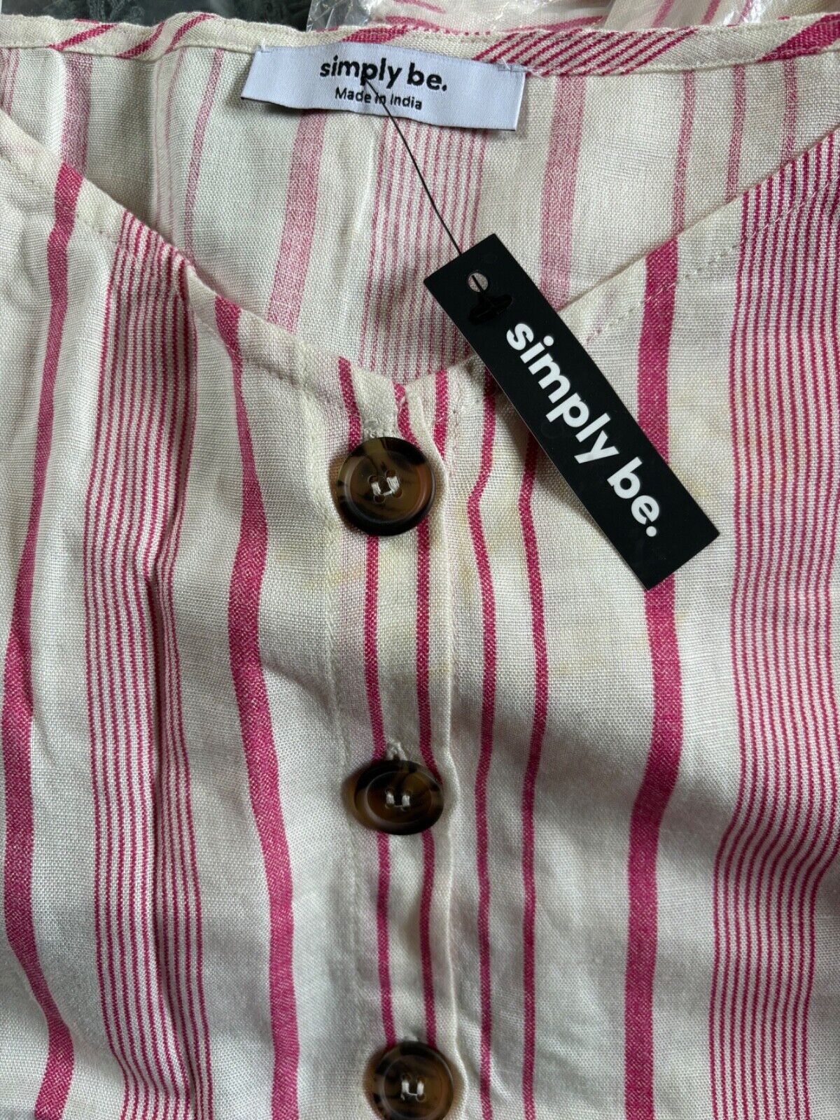 Linen Sleeveless Top Size 16 20, 22 24 Summer Vest Cream Pink Striped Cami  803
