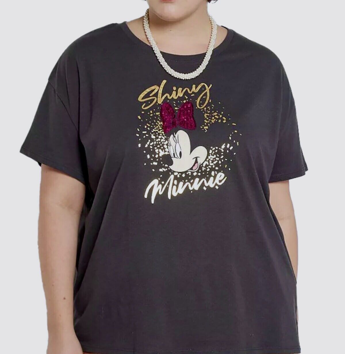 Minnie Mouse Top Plus Size 20 22/24 26/28 30/32 Black Disney sequin T-shirt 604