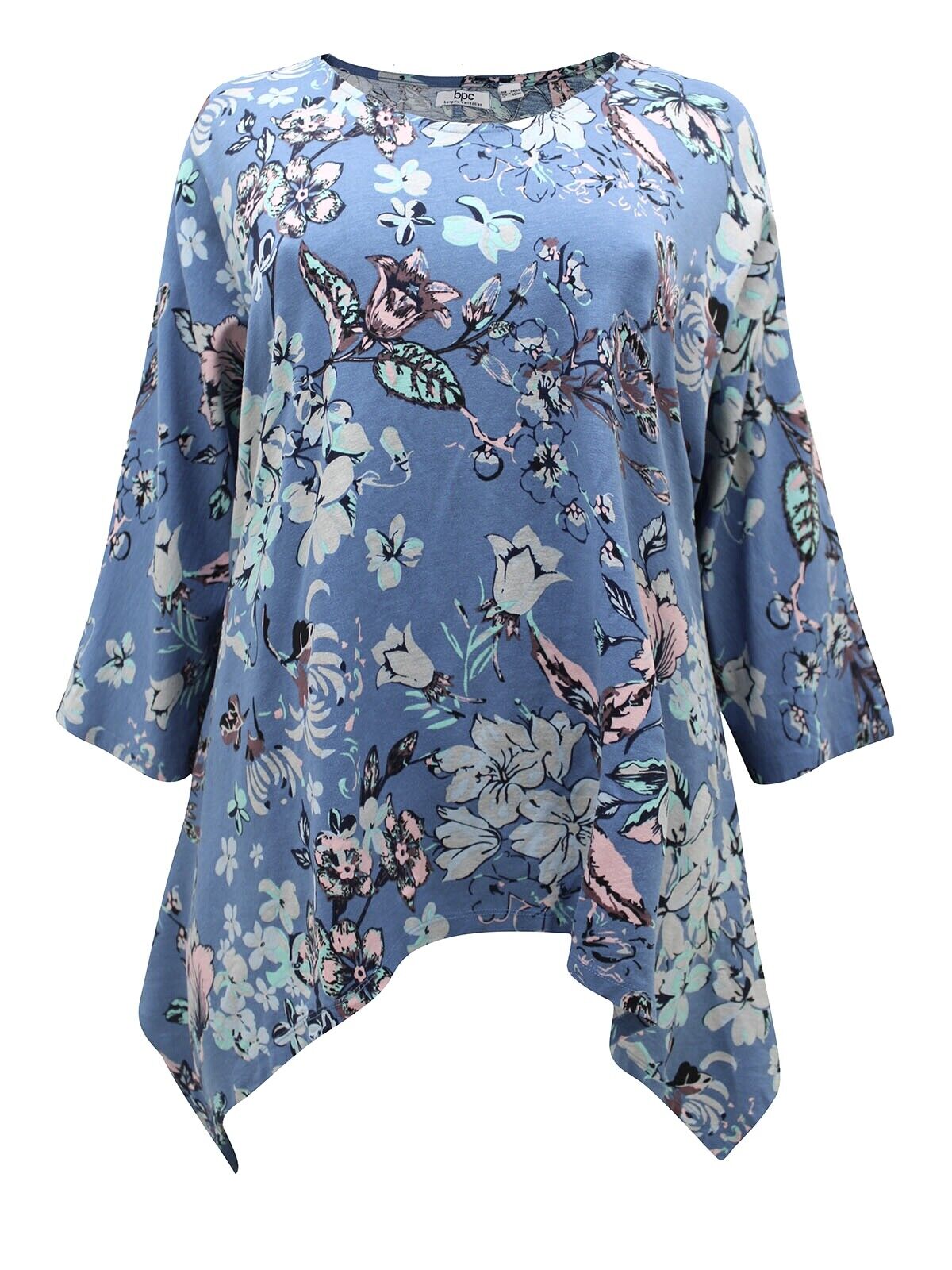 Blue Floral Hanky Hem Top Plus Size 26/28 blouse 557