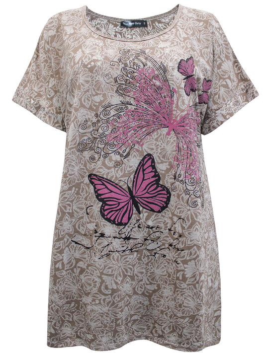 Butterfly jersey Top Burnout shirt Size 16 18 Long Tunic dressy T-shirt 560