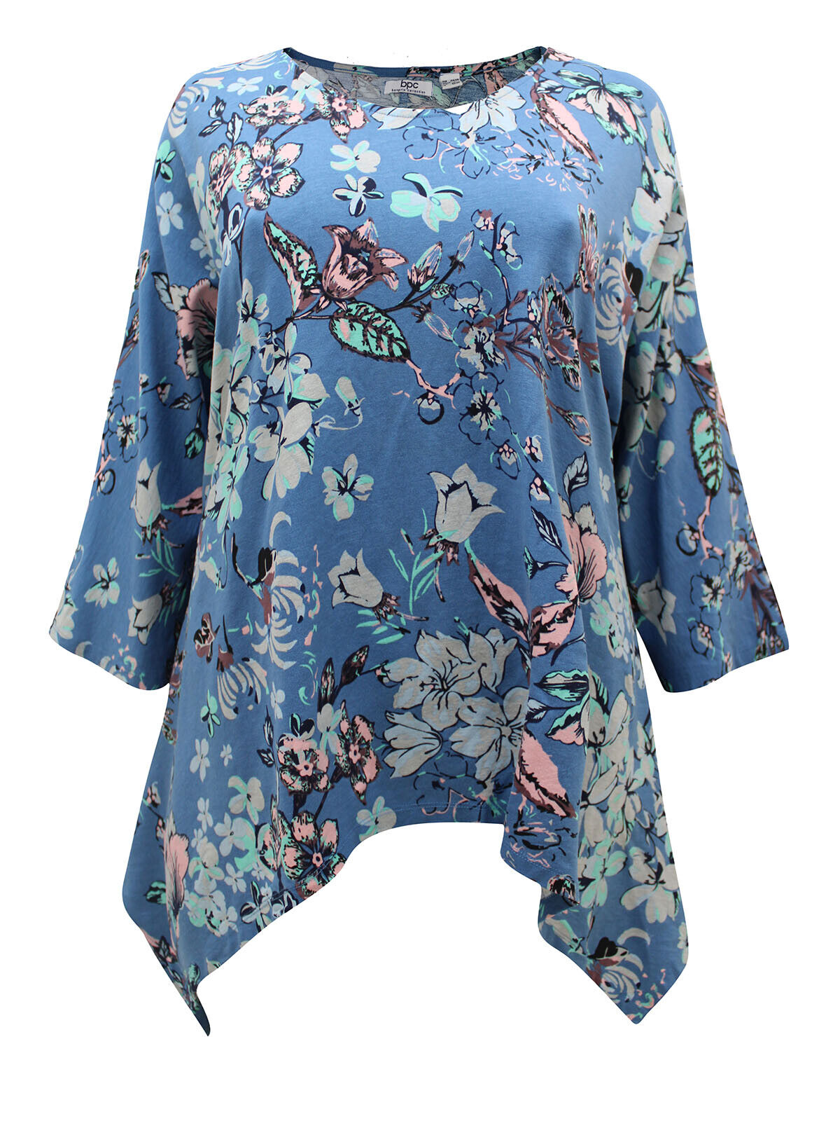 Blue Floral Hanky Hem Top Plus Size 26/28 blouse 557