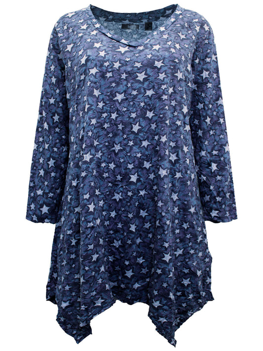 Cotton mix Jersey Top Plus Size 18/20 22/24 26/28 30/32 BLUE STARS T-shirt (816)