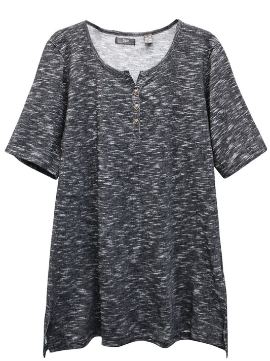 Black Speckled Henley Top Plus Size 18/20 22/24 26/28 30/32 Marl  751