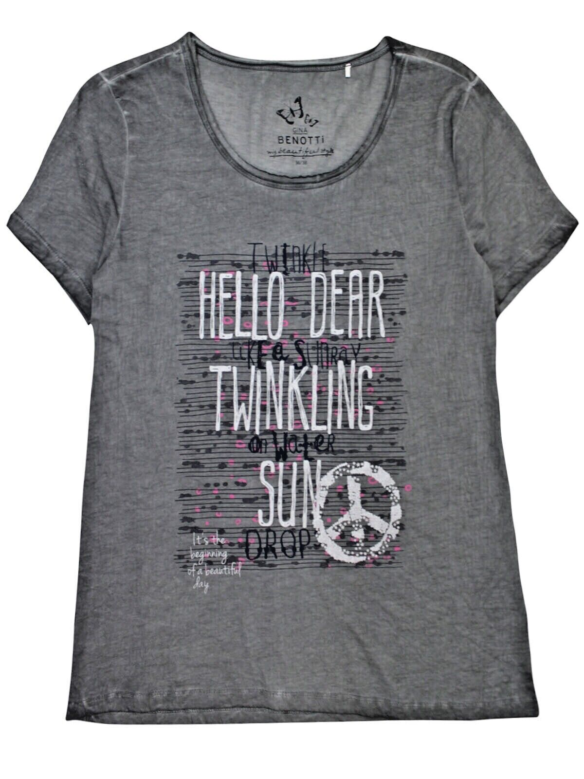 Grey 100% Cotton Top Size 14/16 18/20 22/24 26/28 Optimistic T-shirt Peace  672