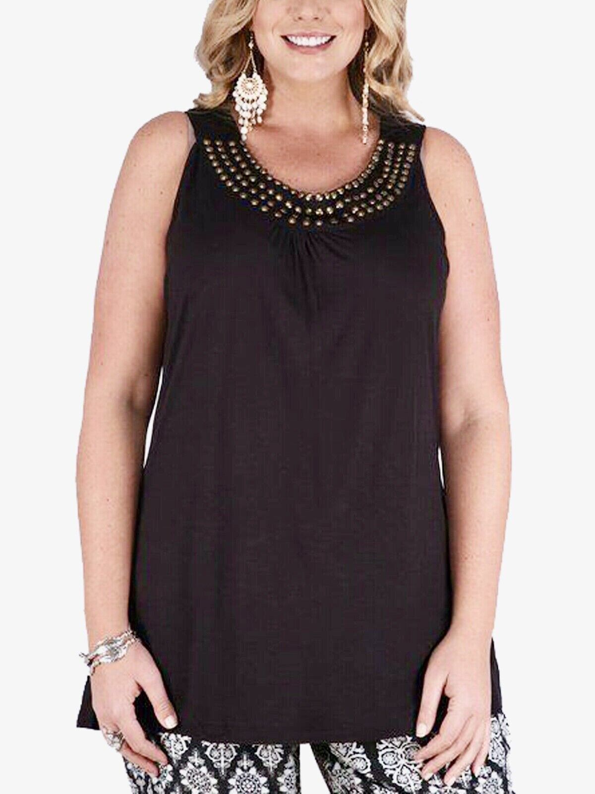 Black Cami top plus size 18/20 22/24 Sleeveless Embellished Blouse Gold stud 477