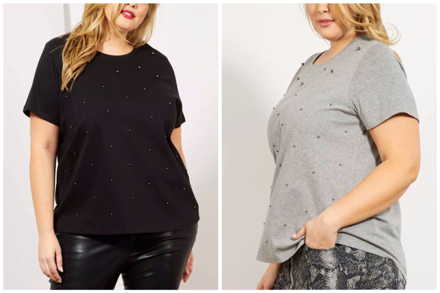 Black Grey Pure Cotton Embellished top Size 18-32 Studded (731)