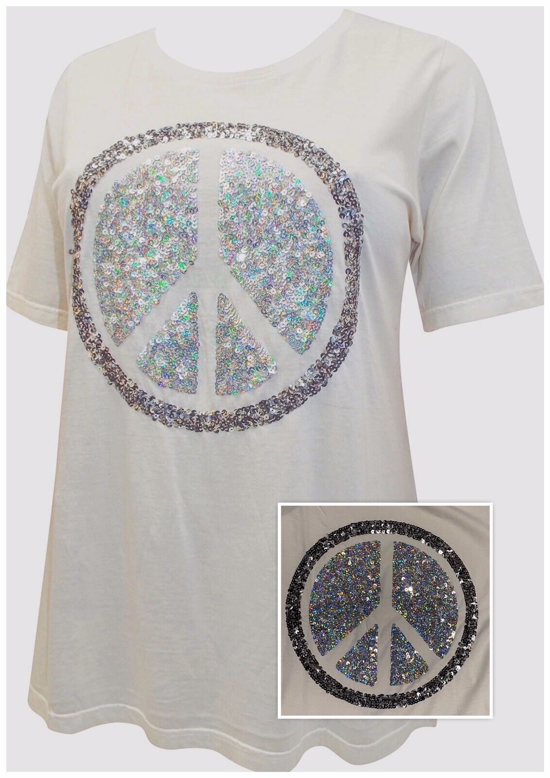 Womens Sequin Embellished Top Plus Size 24 26 28 30 White Silver Sparkle Top 569