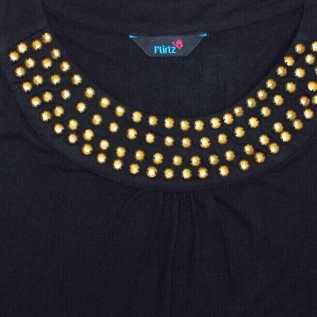 Black Cami top plus size 18/20 22/24 Sleeveless Embellished Blouse Gold stud 477