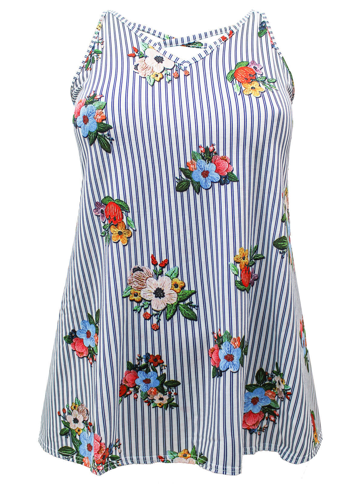 White Floral Sleeveless Swing Top Size 16 18 20 22/24 26/28 30/32 A-line Tee 589