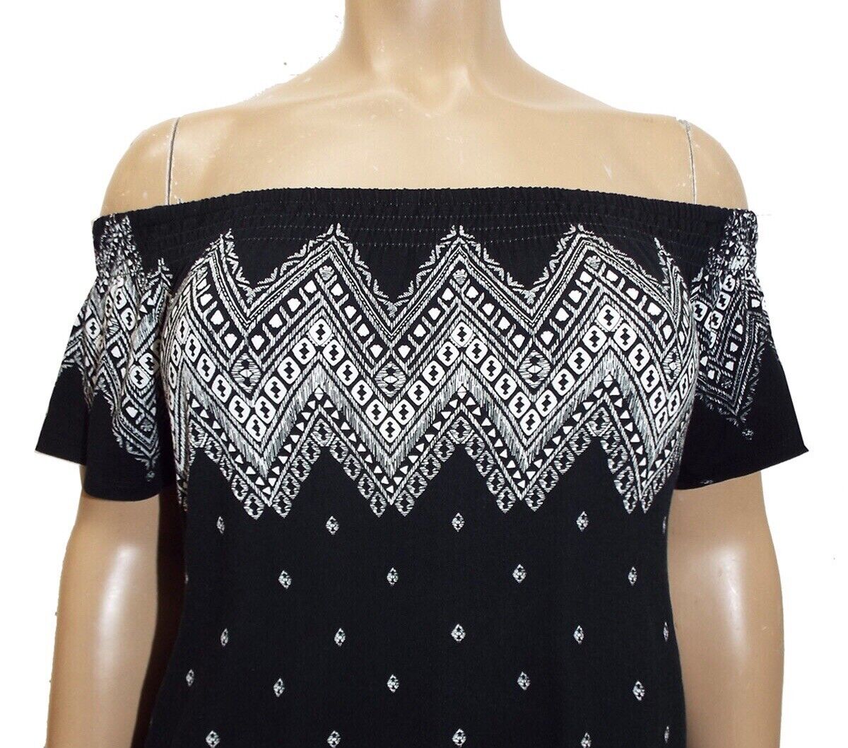 Black Jersey Dress Plus Size 18/20 22/24 26/28 30/32 Aztec White Print TUNIC 292