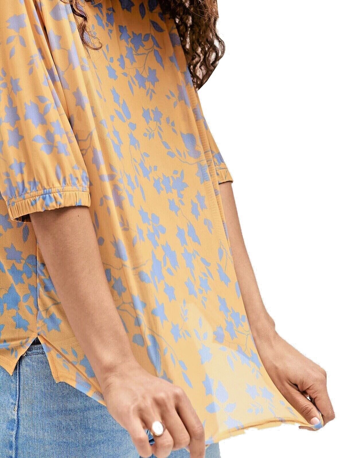 Orange mesh Floral Top Plus Size 20 22 24 26 Stretchy Sheer Blouse 668