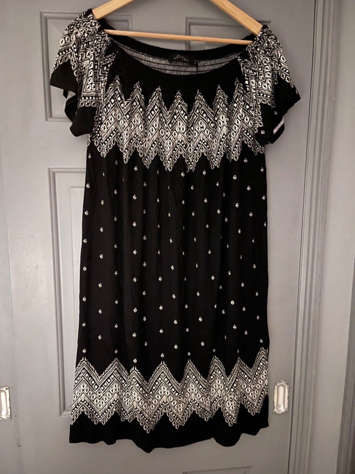 Black Jersey Dress Plus Size 18/20 22/24 26/28 30/32 Aztec White Print TUNIC 292