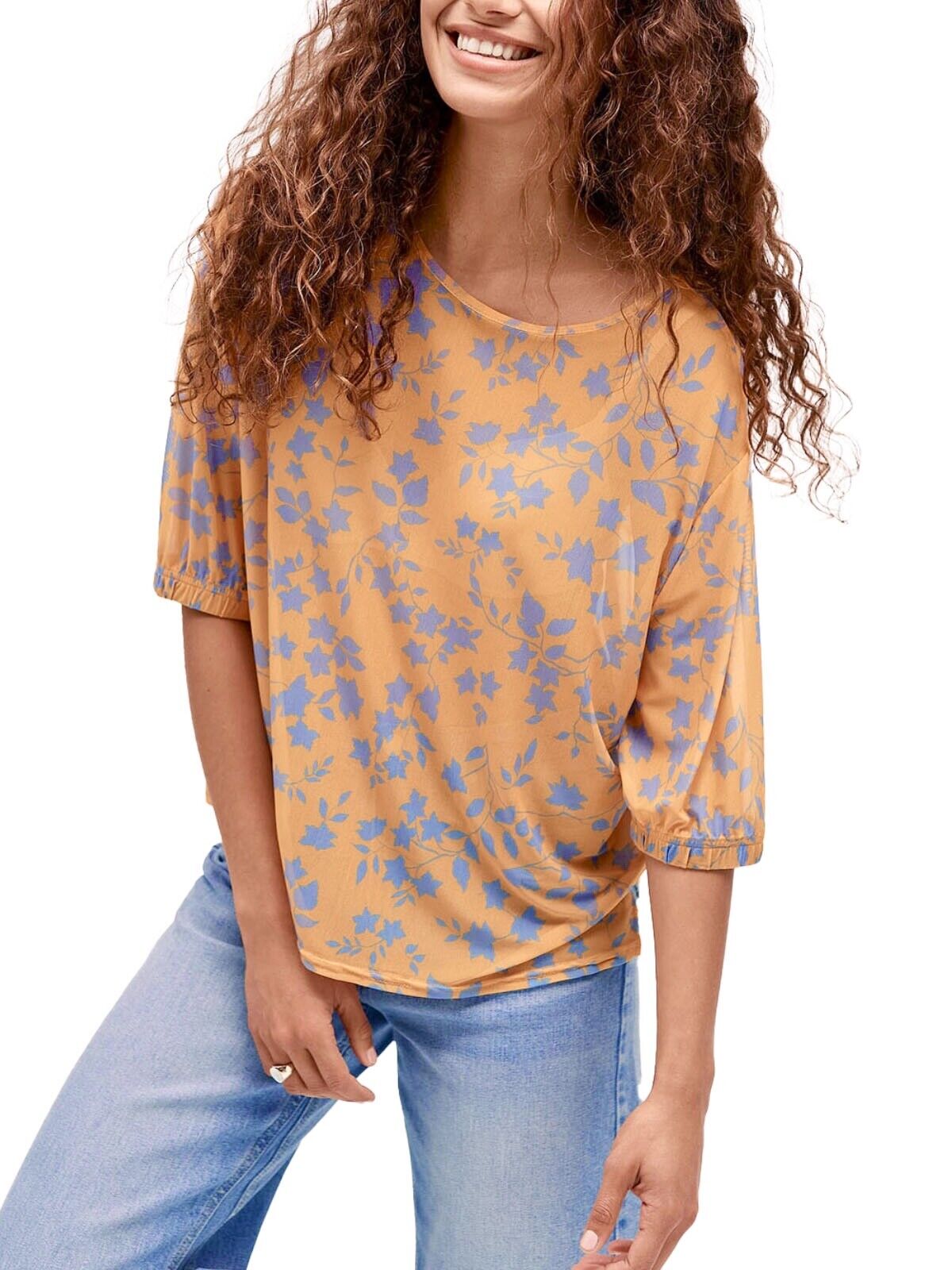 Orange mesh Floral Top Plus Size 20 22 24 26 Stretchy Sheer Blouse 668