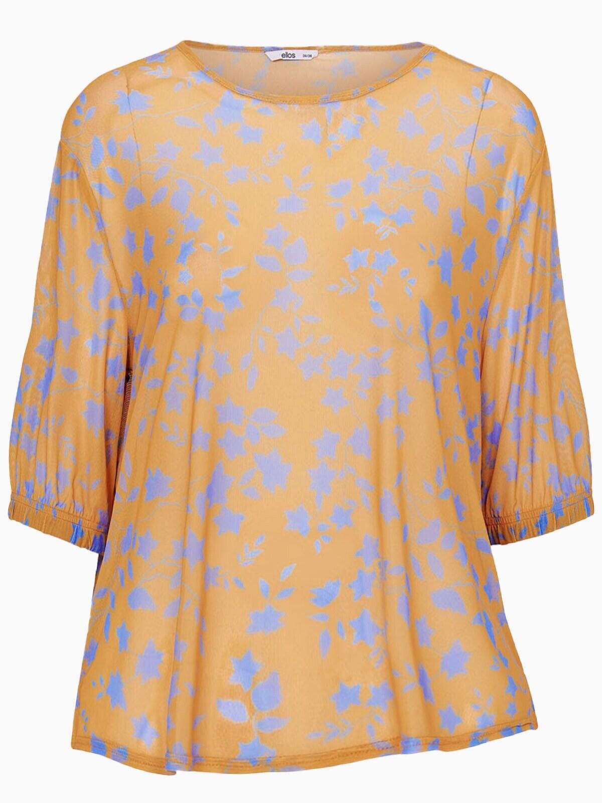 Orange mesh Floral Top Plus Size 20 22 24 26 Stretchy Sheer Blouse 668