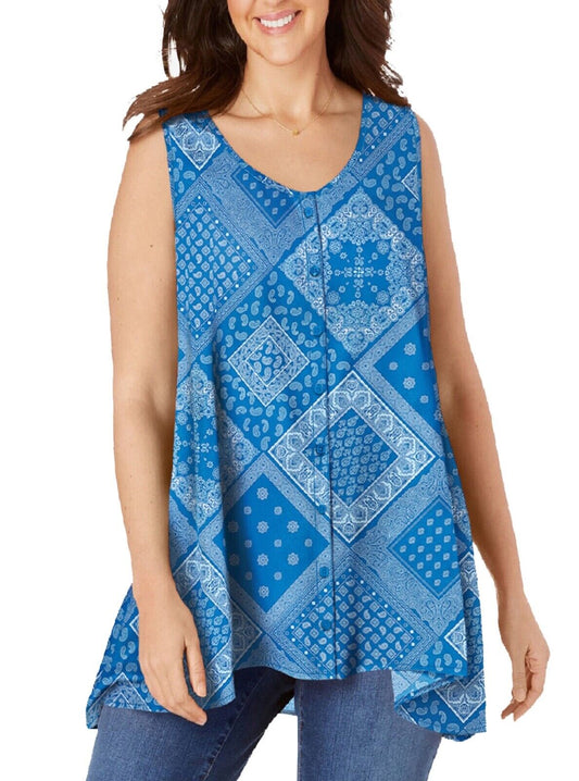 Blue Swing Top Plus Size 18/20 22/24 34/36 38 New 6XL A line Floaty Blouse  679