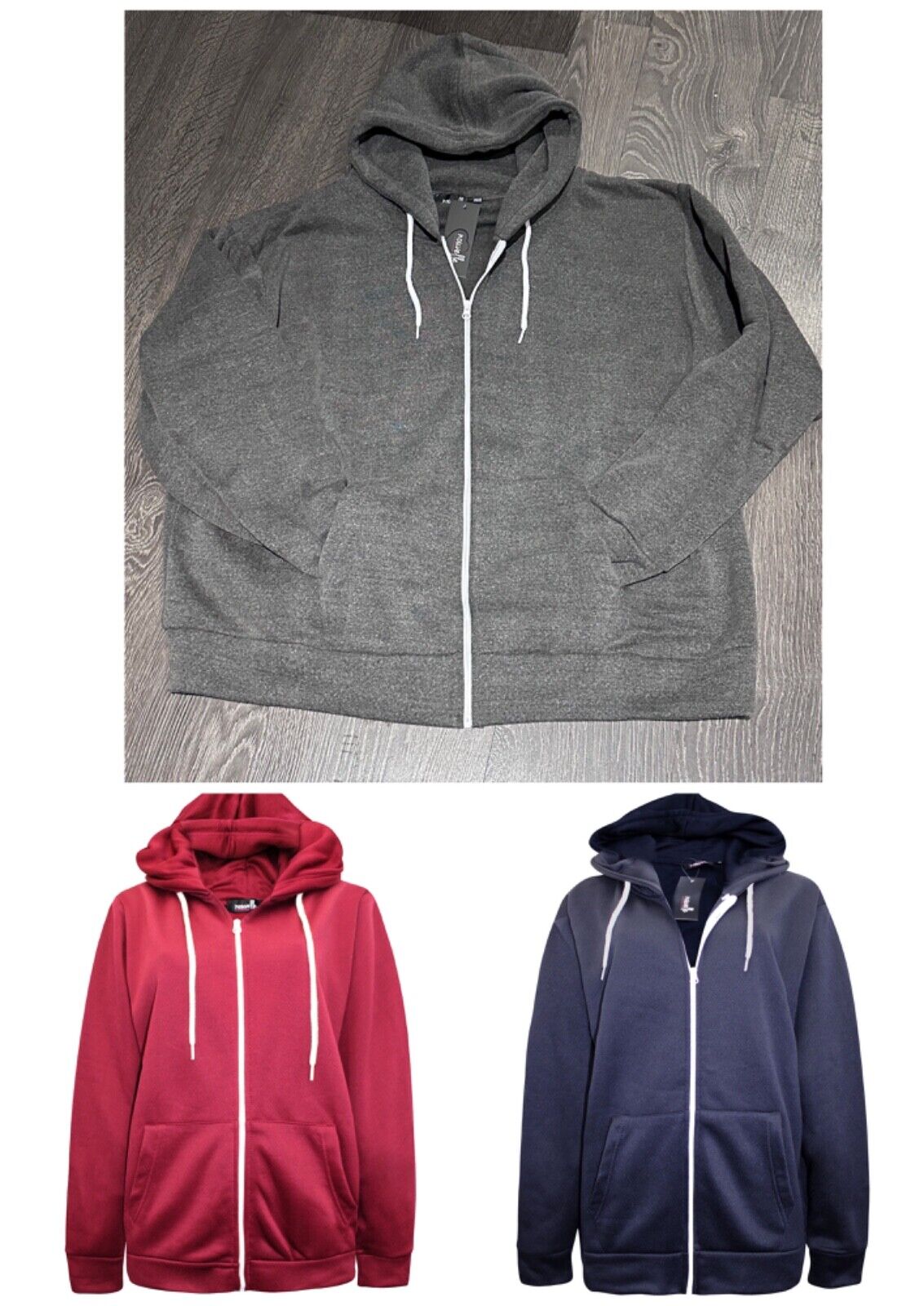 Womens Hoody Plus Size 14/16 18/20 22/24 26/28 30/32 Zip Up Jacket Grey Navy Red