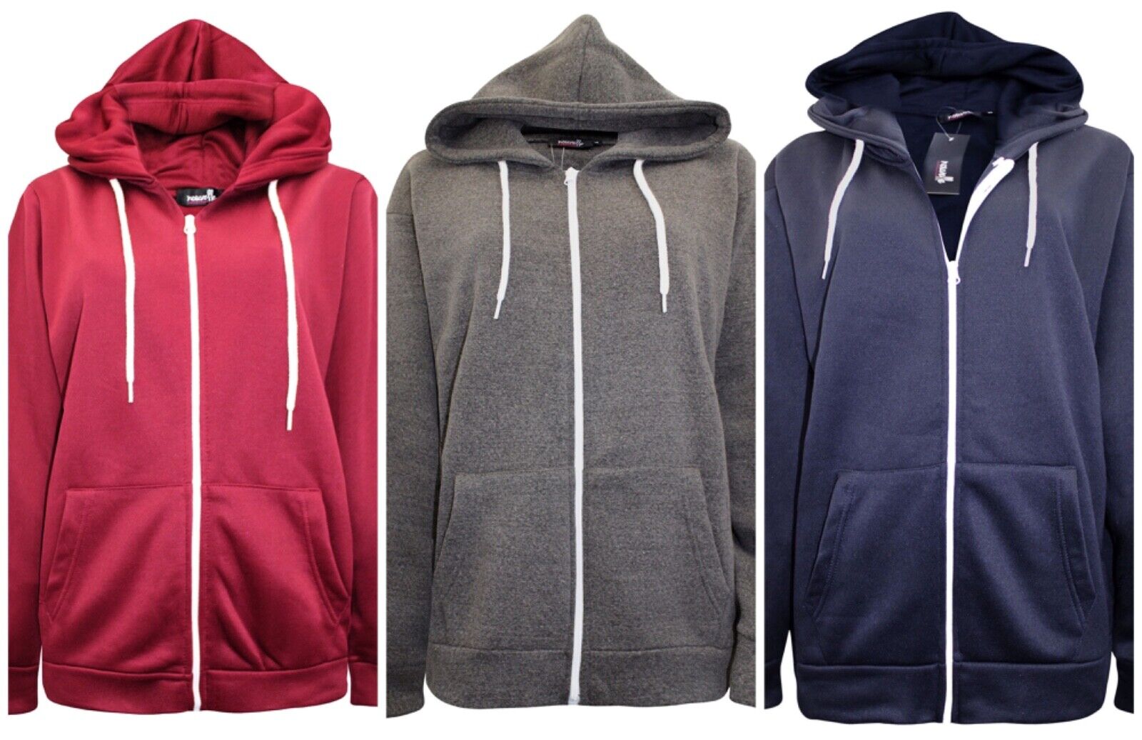 Womens Hoody Plus Size 14/16 18/20 22/24 26/28 30/32 Zip Up Jacket Grey Navy Red