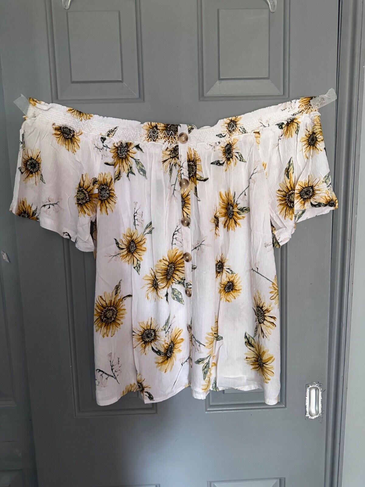 Womens Sunflower Blouse Plus Size 18/20 22/24 26/28 28/30 Bardot Crinkle Top 747