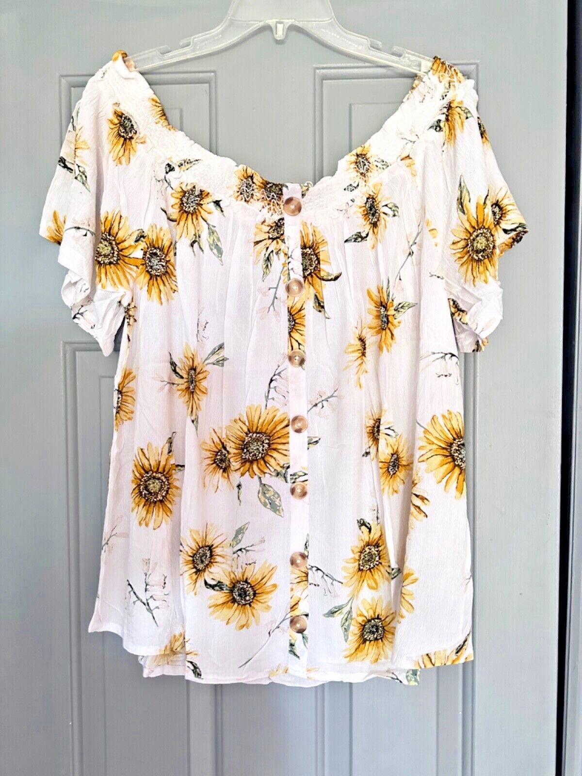 Womens Sunflower Blouse Plus Size 18/20 22/24 26/28 28/30 Bardot Crinkle Top 747