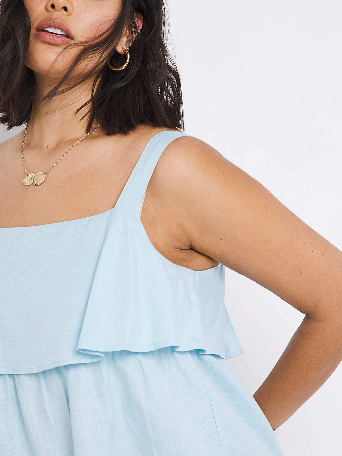 Sleeveless Linen Top Plus Size 22/24 26/28 30/32 Blue Tiered Camisole  797