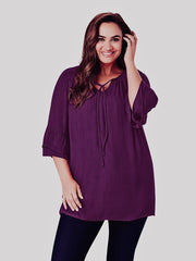 Purple Crinkle Blouse Plus Size 22/24 26/28 Women’s Crepe Top 3/4 sleeve  792