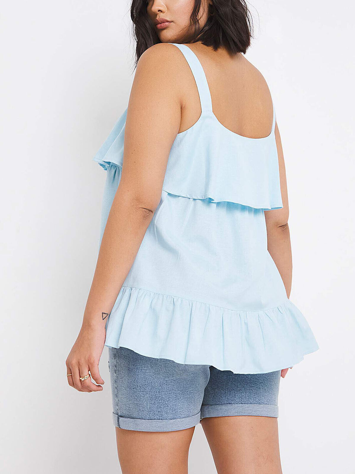 Sleeveless Linen Top Plus Size 22/24 26/28 30/32 Blue Tiered Camisole  797
