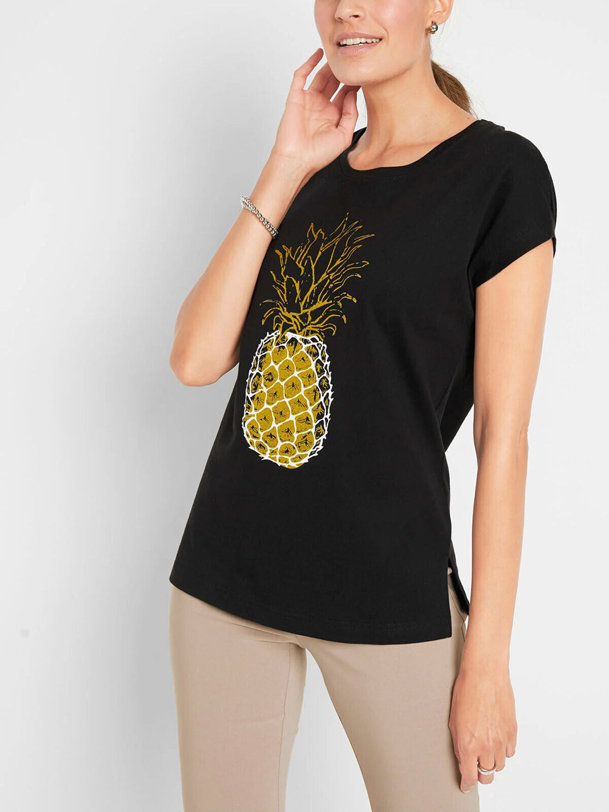 Embellished Pineapple Top Size 14 16 18 20 22 24 26 28 30 Cotton Glitter T-shirt