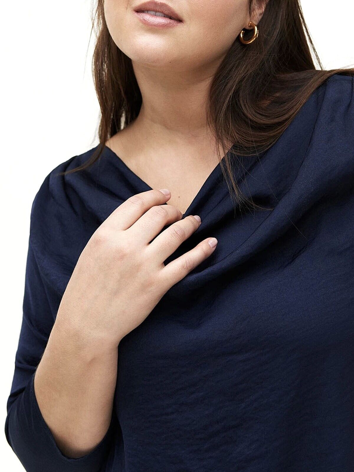 Navy Cowl neck Blouse Plus Size 16 18 20 22 24 28 30 32 Asymmetric Top 796